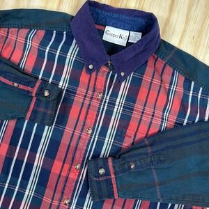 VINTAGE Copper Key Womens Large Button Plaid Long Sleeve Flannel Colorblock
